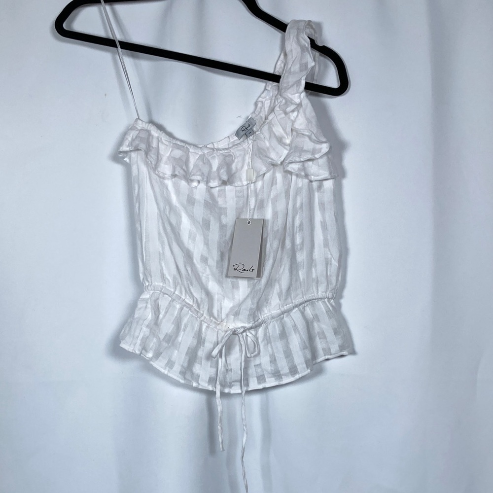 NWT Rails Santabelle White Gingham One-Shoulder Ruffle Blouse Top Sz XS Festival